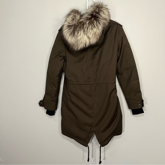 Mackage Jacket Womens Small Green Down Parka Coat Pockets Silver Fox Fur Hood - Picture 2 of 14